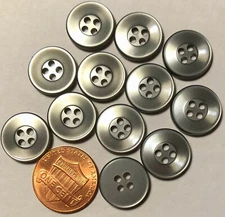 12 Pearlized Silver Gray Plastic Buttons Sew-through 4-hole 9/16" 14.5mm 10506