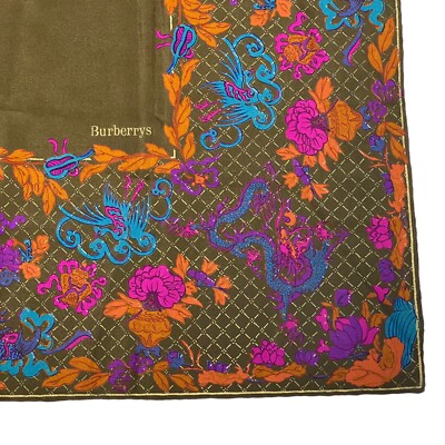 Vintage Burberrys Silk Scarf Floral Border 34 inch x 34 inch