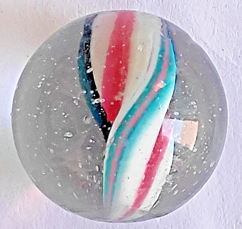 OLD TOY MARBLE 0.675'' naked capped double ribbon WHITE RED & GREEN - Picture 8 of 9