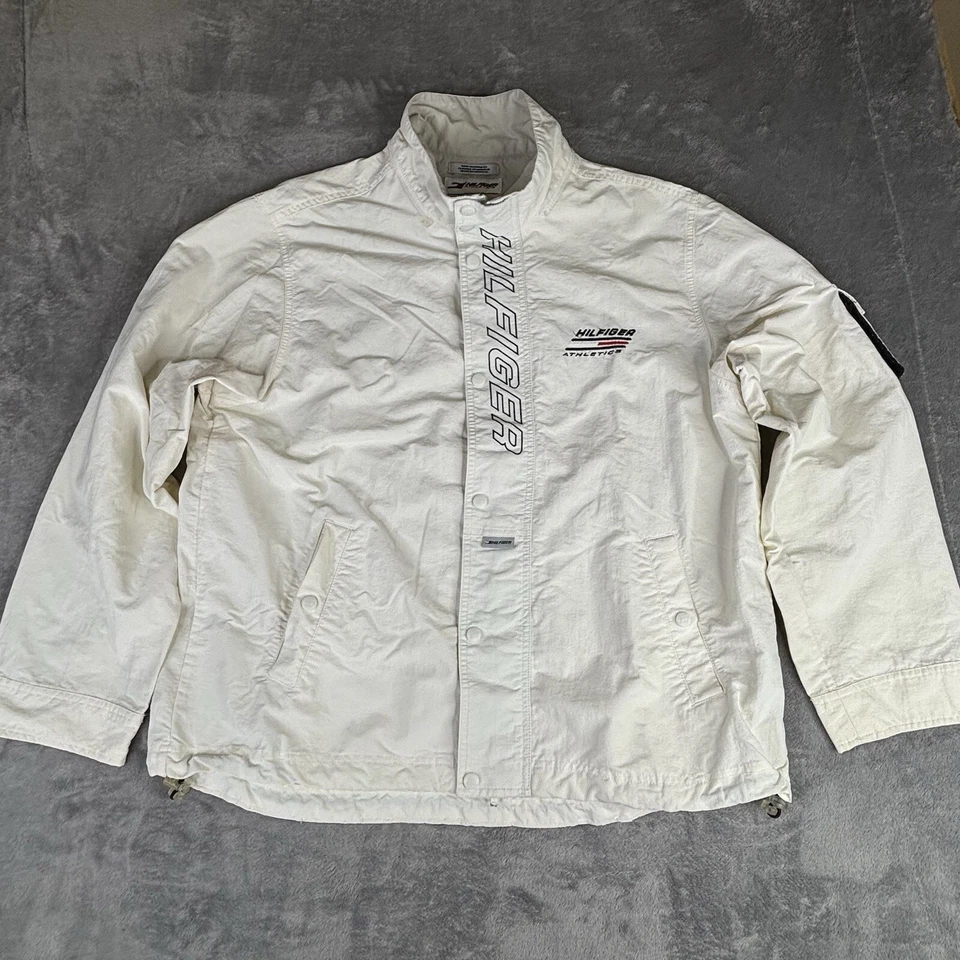 Chaqueta de Atletismo Tommy Hilfiger De Colección Para Hombre Grande Blanca Cremallera Completa Logo Bandera Foto 3 de 4