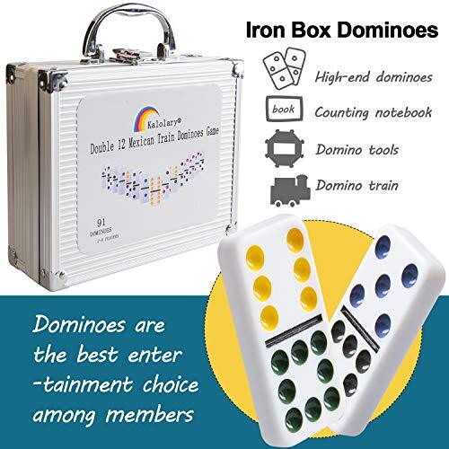 Kalolary Double 12 Mexican Train Dominoes Game Accessories In an Aluminum Case, - Picture 4 of 5