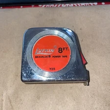 Vintage Lufkin Tape Measure 8 Ft Mezurlock Power Tape Y28 W/ Belt Clip LOOK !