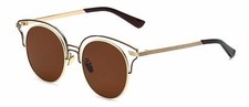 86042 C3 ROUND FASHION SUNGLASSES METAL GOLD FRAME BROWN LENS