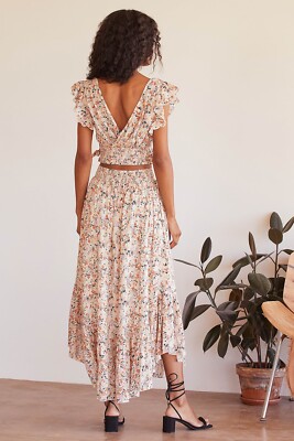 Ensemble Crop Top Et Maxi Jupe Free People Carolina K - Noir Floral - Taille XS - Pérou