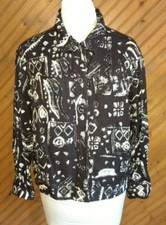 Chico's Women's Size 2 Linen Jacket Deep Brown Snap Front Pockets Geometric