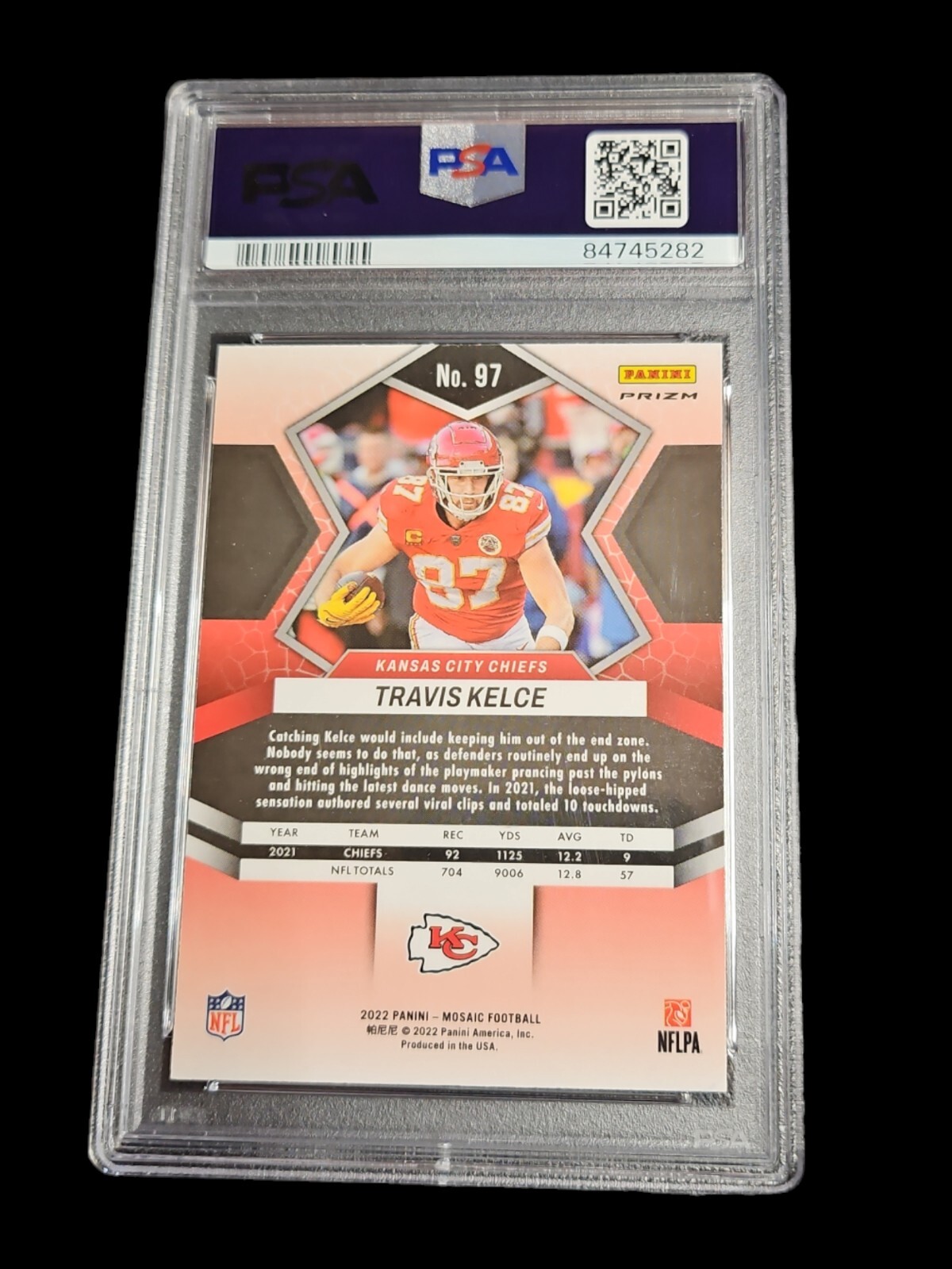 Travis Kelce 2022 Mosaic  #97 PSA 9 MINT Kansas City Chiefs Case Hit  view 2