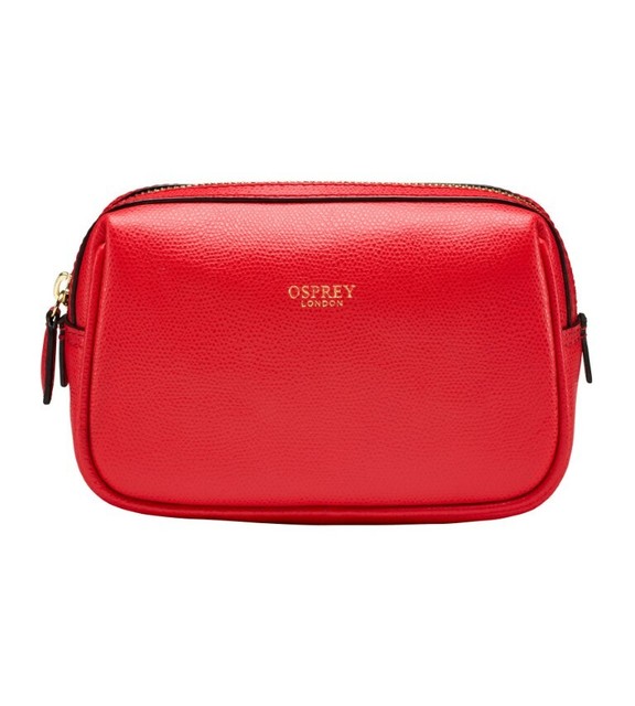 Osprey London Rainbow Curved Leather Vanity Makeup Bag Red Cosmetic