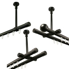 Gardinenstangen mit Innenlauf schwarz, Deckenmontage, 1-läufig u. 2-läufig, 20mm