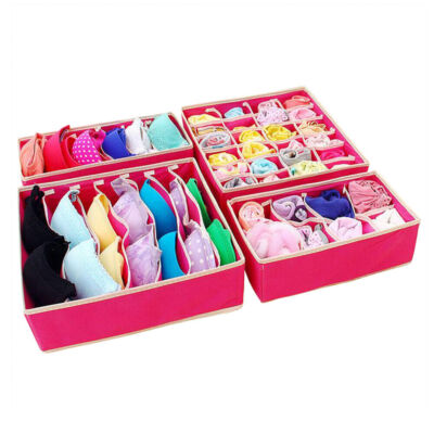 4XBoxes Foldable Storage Drawer Underwear Bra Fabric Socks Organizer Box Divider