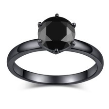 1ct Round Black Simulated Diamond Classic Solitaire Ring 14k Black Gold Plated
