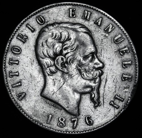 Italy : 1876 5 Lire Silver A1-23-243 - Picture 5 of 5