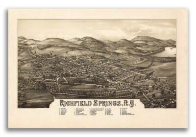 Bird's Eye View 1885 Richfield Springs New York Vintage City Map - 24x36