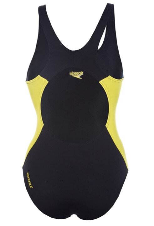 に Speedo Lepa Splashback Womens, Girls, Swimsuit Black Yellow