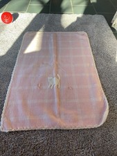 Vintage pink and white acrylic baby blanket appliqu cat