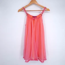 Vintage Betsey Johnson Y2K Babydoll Slip Dress M Pink Bows Coquette Mesh Layered