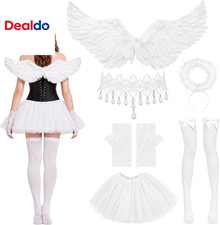 Angel Wings Costume for Women, 6 Pcs Angel Costume Accessories Set, Goth Adult O