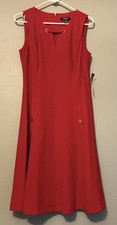 CHAPS Midi Dress Womens 10 Red NWT Zip up Sleeveless Princess Cut
