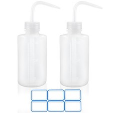2 Pack 8oz (250ml) Plastic Squeeze Wash Bottles Bent Nozzle Labels BPA-Free