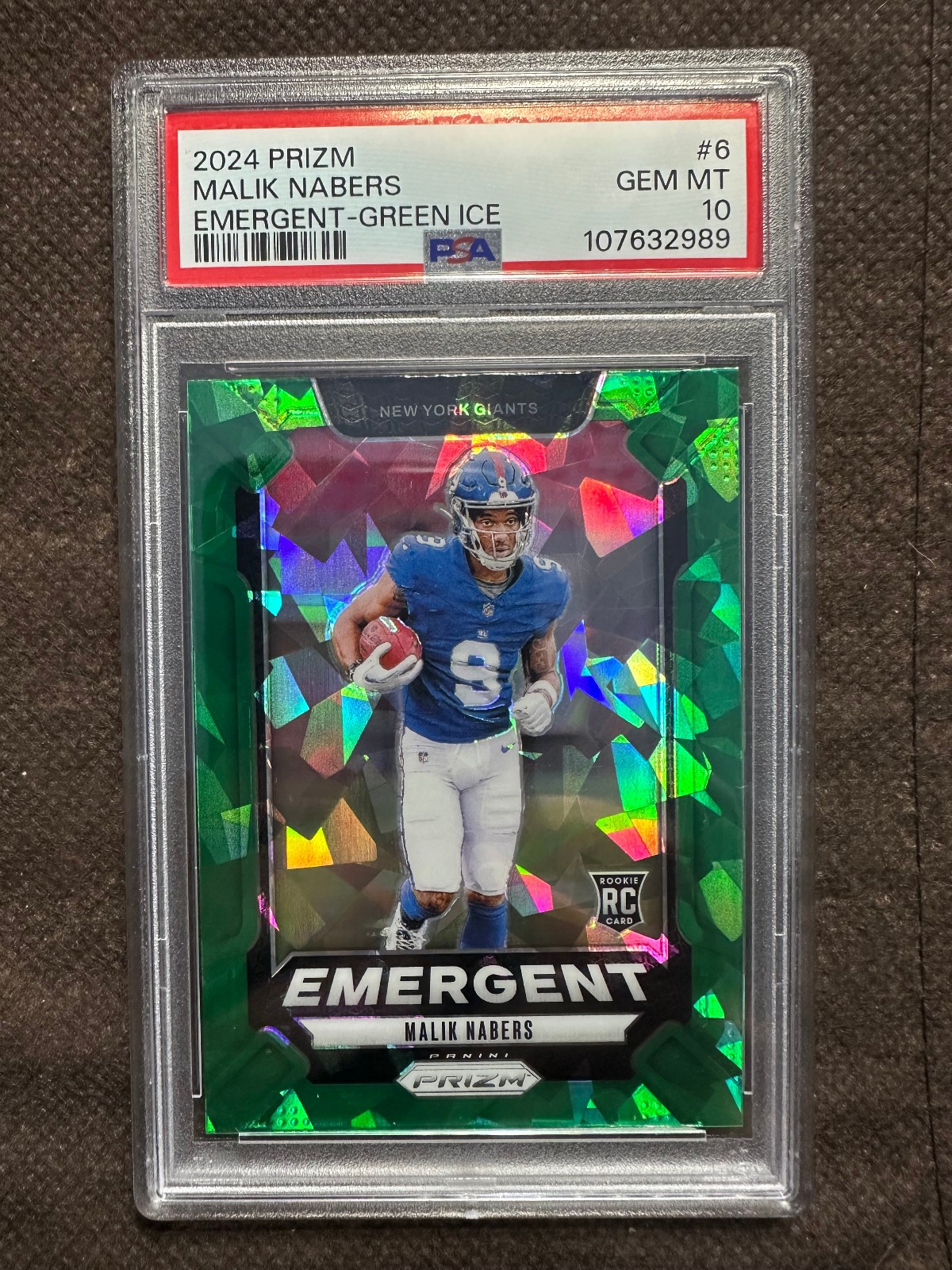 2024 Prizm Football Malik Nabers Emergent Green Ice PSA 10