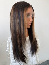 360 HD Lace Wig 18 Inch Straight 100 Human Hair 180 Density highlights color
