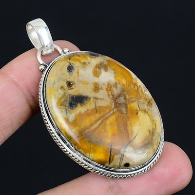 Exceptional Bird Eye Jasper Gemstone 925 Sterling Silver Pendant 2.27''