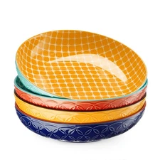 DOWAN 8.5" Vibrant Pasta, Salad & Soup Serving Bowls Set of 4, Embossed Large...