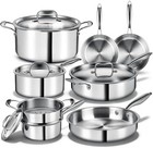 Triple Ply Stainless Steel Pots and Pans Set, EWFEN 12 Piece Induction Cookware 