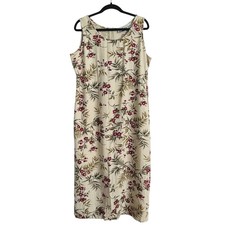 Sheri Martin Vintage Floral Linen Blend Sleeveless Midi Shift Dress Tan Size 16