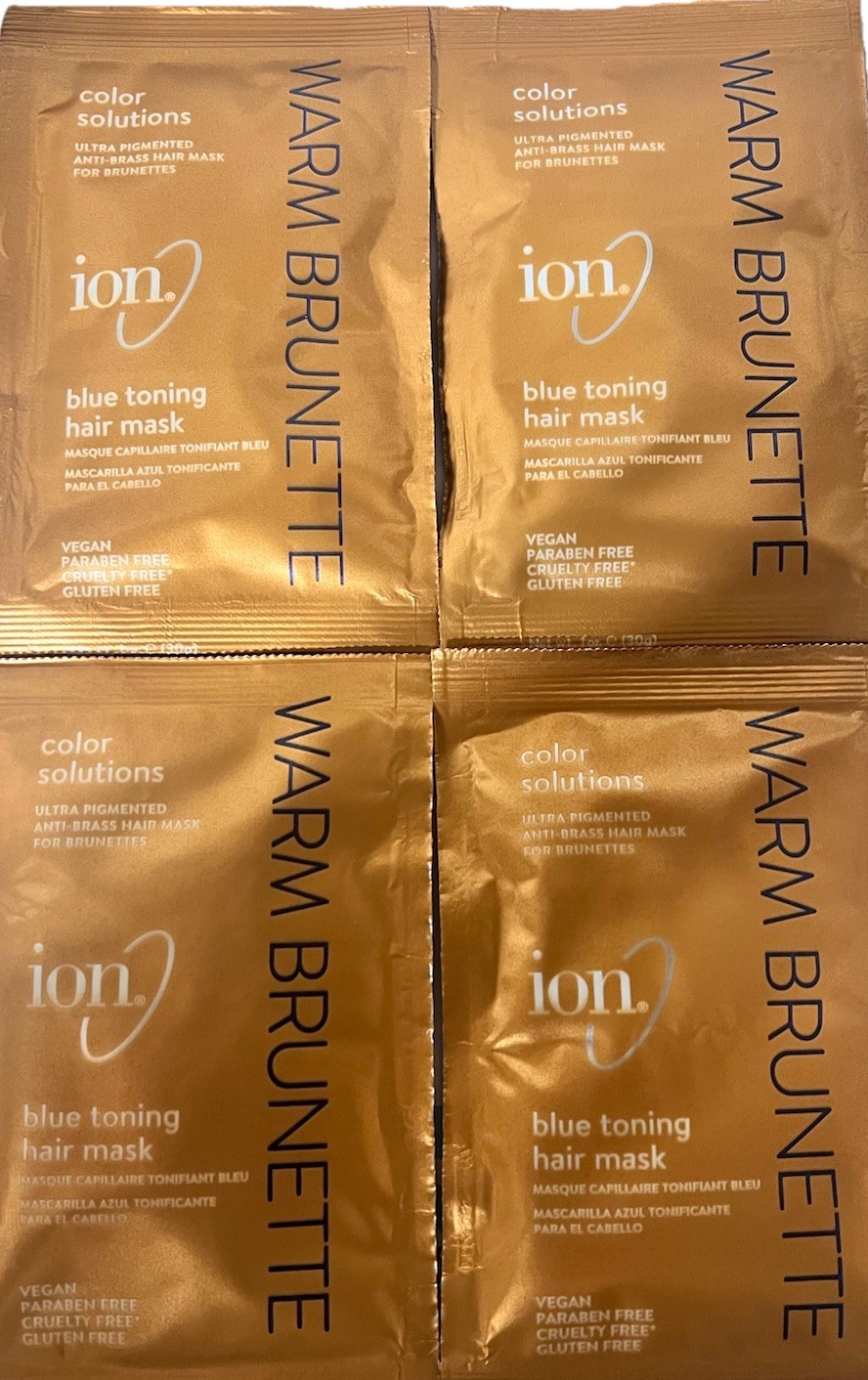 4 Packs- Ion Warm Brunette Blue Toning Hair Mask Packette 1 Oz