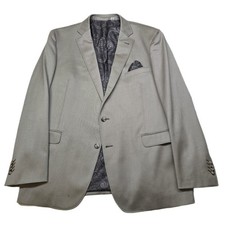 Robert Graham Wool Blazer Mens 46R Tan Taupe Pinstripe Paisley Lined Sport Coat