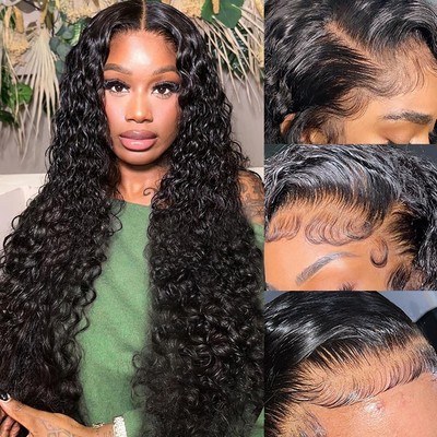 22 Inch Deep Wave Lace Front Wigs Human Hair 200% Density 13x4 HD Curly Lace ...
