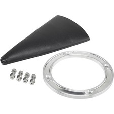 Deluxe Round Shifter Boot With Brushed Billet Aluminum Ring Premium Black Vinyl