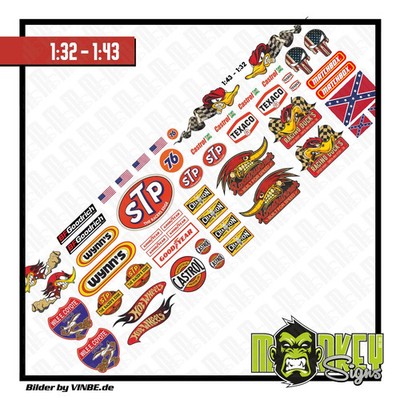 Waterslide Decal 1:32 1:43 US Cars Slot Horsepower Tuning Sponsoren Hotwheels V8
