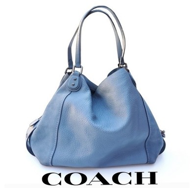 Coach Edie 42 Buffalo-Embossed Mixed Leathers Blue Large Shoulder Bag