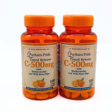 Puritan's Pride C-500mg w/ Bioflavonoids  Rose Hips 100 capsules 2 pack - NEW