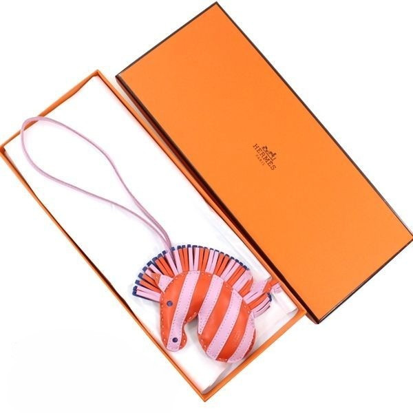 Hermes GZ Savannah Bag Charm Orange Leather Zebra Handbag Accessories Women New