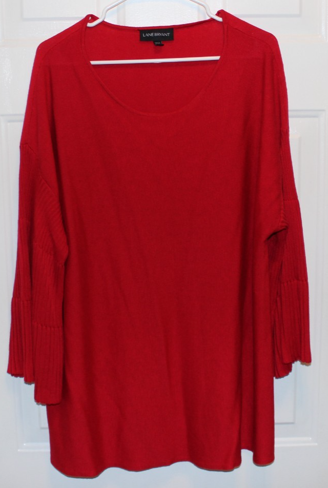 Lane Bryant Women's Sweater Size 22/24 Red 3/4 Bell Sleeve Pullover