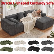 Jumbo Cord L-Shaped Corner Sofa Bed with Storage 4-Seater Modular Lounge Sofa UK
