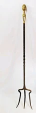 Toasting Fork Meat forged iron antique early 1800s primitive brass lemon top 34"