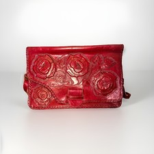 Vintage Western Hand Tooled Leather Purse Red Shoulder Bag Made In Mexico