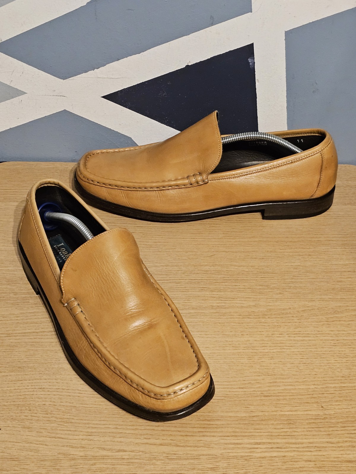 Loake Shoemaker Loafers Size UK 11 Tan Brown Leather Bologna Shoes Made in Italy image 2