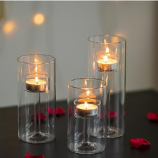 Romadedi Hurricane Glass Candle Holder - 3 Pcs Clear Tealight Candle Holders