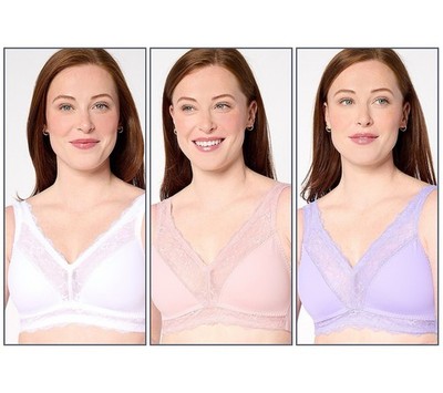 Breezies Soft Support Lace Wirefree Unlined Bra Set of 3 Size L Pastel