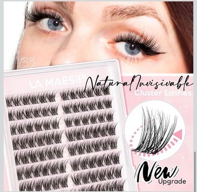 LA MAESII Natural Cluster Eyelashes Black Clear Band Reusable Soft Fibers