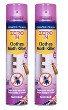 2X Zero In Clothes Moth Killer 300ml Aerosol Transparent Surface Treatment Spray