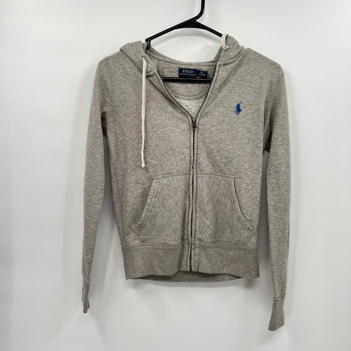 Polo Ralph Lauren XS Full Zip Hoodie W Gray Blue Pony Logo Fleece