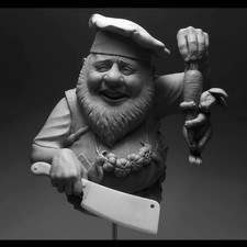 1/10 Scale Fantasy Butcher Chef Resin Bust – Comical Cook with Rabbit, Unpainted