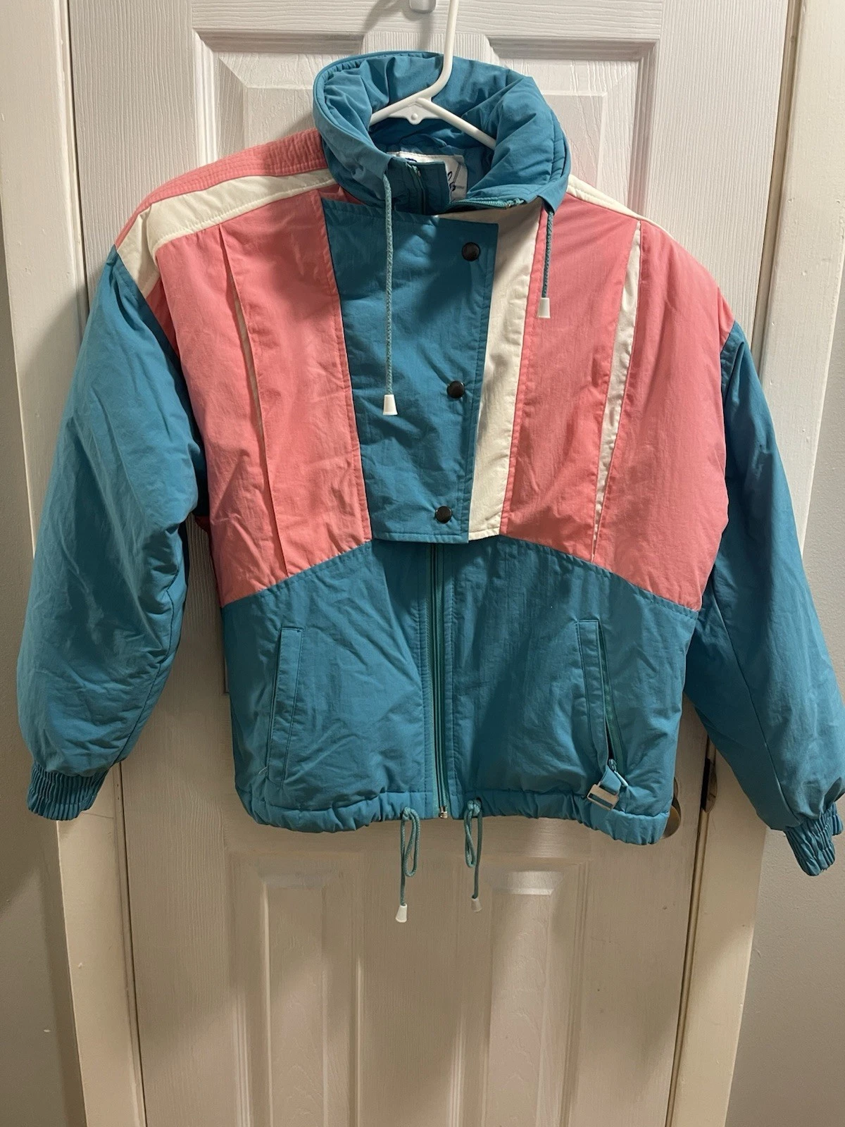 Vtg Pink Blue White Subello Ski Jacket Winter Snow Coat Women's Sz 8
