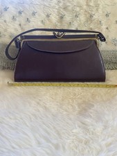 Vintage 50 s Brown Leather Clutch Handbag, Brass Gold Hardware