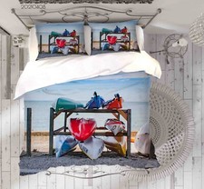 Copripiumino trapuntato 3D cielo oceano barca paesaggio set lenzuola